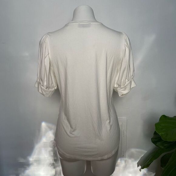 T Tahari Puff Ballon Sleeve Basic White Tee - Picture 7 of 9